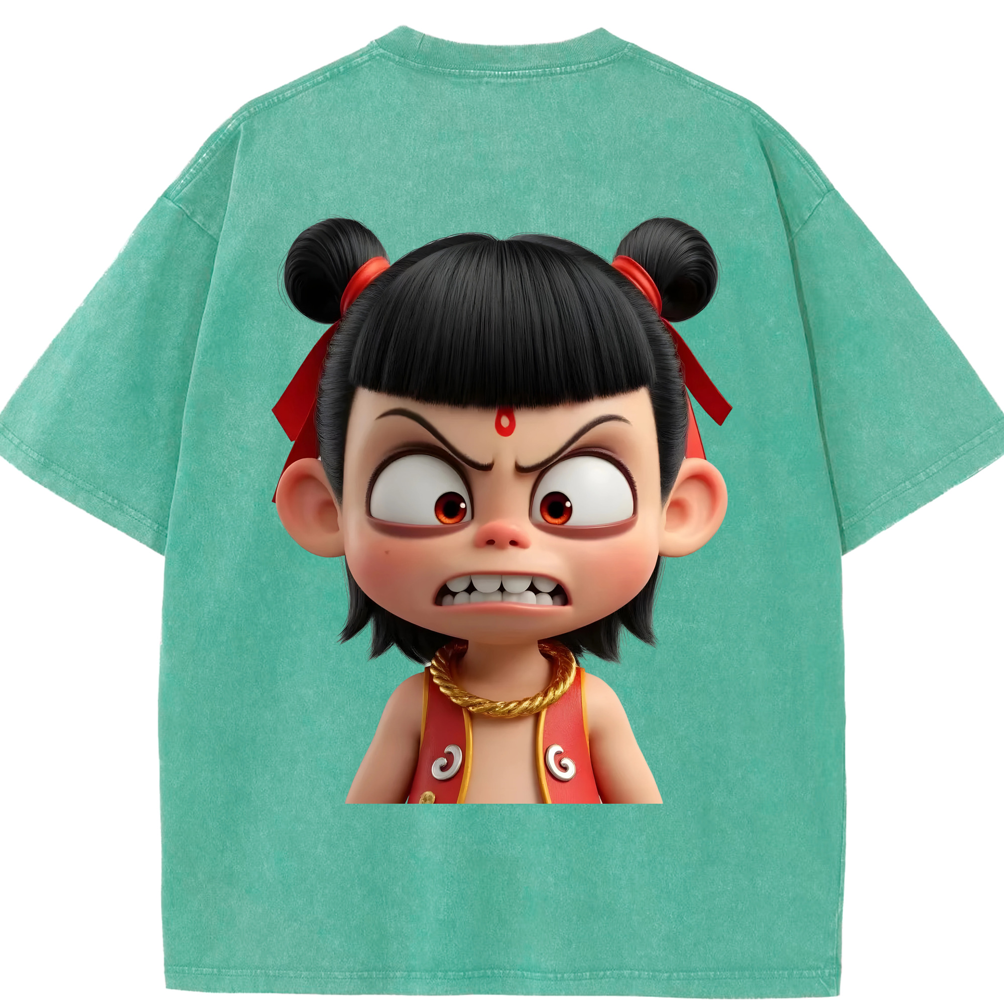 （画像用） Ne Zha 2 ナタ 魔童の大暴れ 綿100% ヴィンテージ風 半袖Tシャツ（背面プリント）